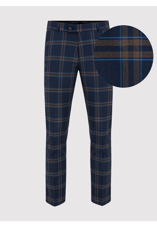Pako Lorente - PAKO LORENTE – Granatowe spodnie garniturowe w kratę. Kolor: niebieski. Materiał: wełna, poliester, elastan