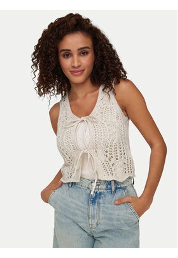 only - ONLY Top Lizzy 15343882 Beżowy Regular Fit. Kolor: beżowy. Materiał: syntetyk