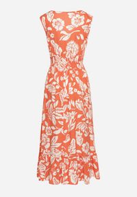 Born2be - Pomarańczowa Rozkloszowana Sukienka z Wiskozy w Kwiaty z Gumką w Talii Eranea. Kolor: pomarańczowy. Materiał: wiskoza. Wzór: kwiaty. Styl: elegancki #3