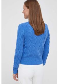 Polo Ralph Lauren kardigan wełniany kolor niebieski. Typ kołnierza: polo. Kolor: niebieski. Materiał: wełna. Długość rękawa: długi rękaw. Długość: długie. Wzór: ze splotem #6