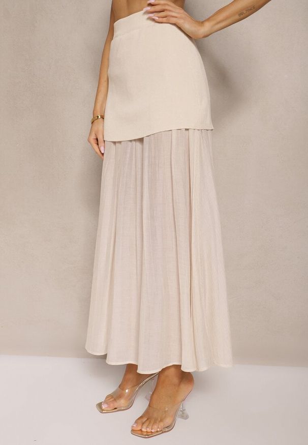 Renee - Beżowy Elegancki Komplet Kamizelka i Rozkloszowana Spódnica Werani. Kolor: beżowy