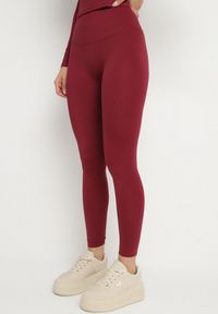 Born2be - Bordowy Komplet Sportowy Legginsy i Bluzka z Długim Rękawem Toretta. Kolor: czerwony. Wzór: aplikacja #4