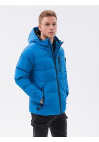 Ombre Clothing - Kurtka męska zimowa C502 - niebieska - XL. Typ kołnierza: kaptur. Kolor: niebieski. Materiał: materiał, poliester. Sezon: zima #3