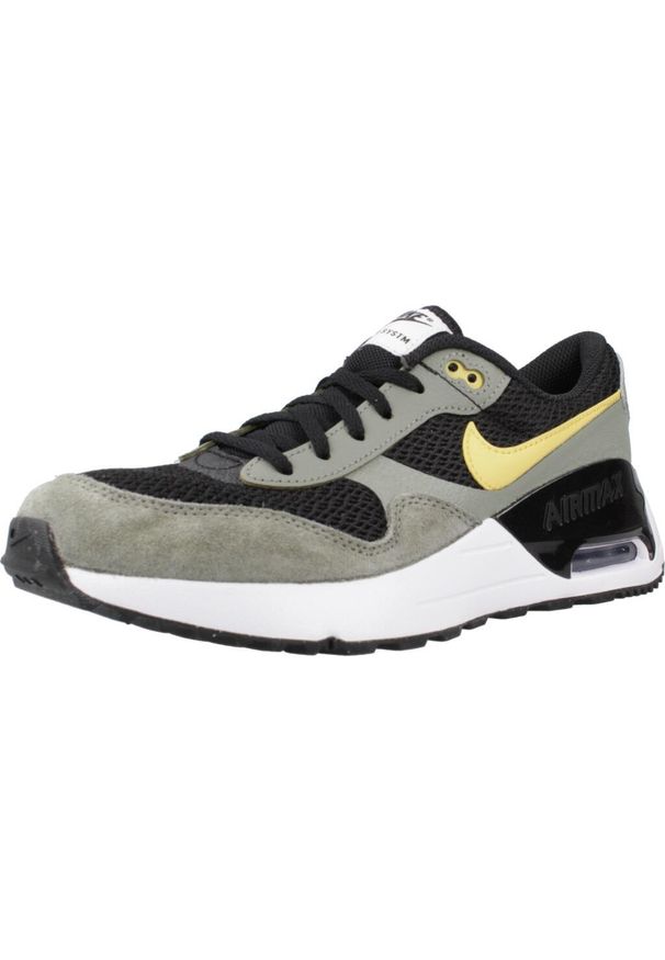 Buty Nike Jr Air Max System szare. Okazja: na co dzień. Kolor: beżowy, wielokolorowy, czarny. Materiał: skóra. Model: Nike Air Max. Sport: turystyka piesza