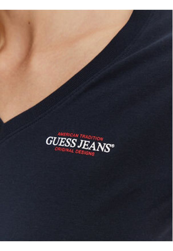 Guess Jeans T-Shirt W4YI23 J1314 Granatowy Slim Fit. Kolor: niebieski. Materiał: bawełna
