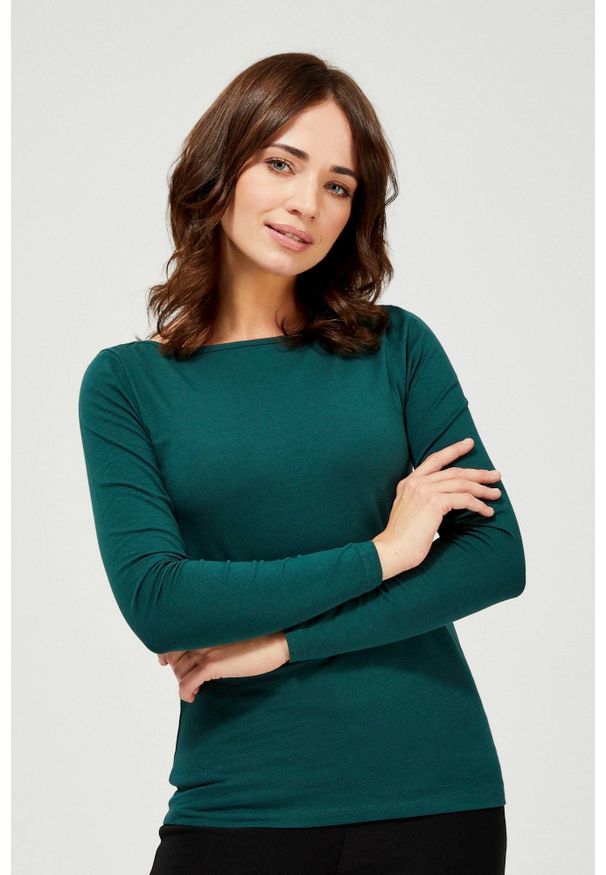 MOODO - Bluzka basic. Materiał: elastan, bawełna. Długość rękawa: długi rękaw. Długość: długie. Wzór: gładki. Styl: klasyczny