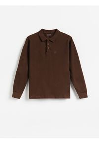 Reserved - Bawełniany longsleeve polo - ciemnobrązowy. Typ kołnierza: polo. Kolor: brązowy. Materiał: bawełna. Długość rękawa: długi rękaw