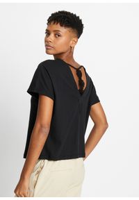 bonprix - T-shirt w ażurowy wzór, z koronką. Kolor: czarny. Materiał: koronka. Wzór: ażurowy, koronka