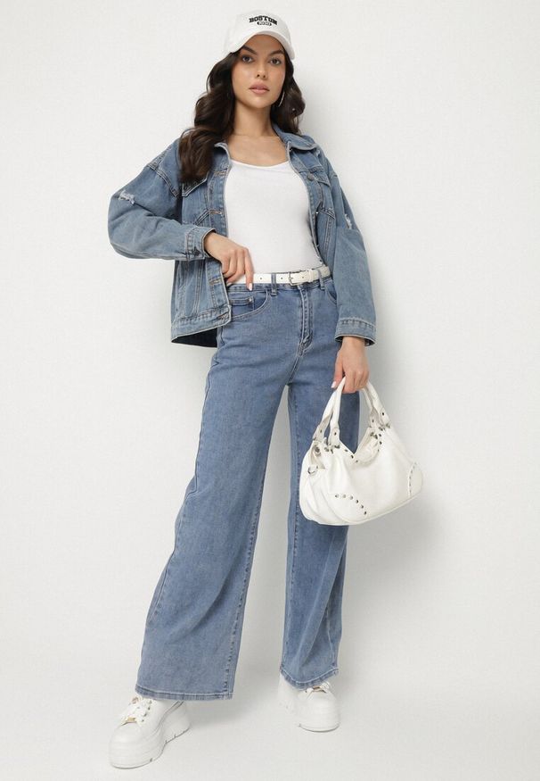 Born2be - Jasnoniebieskie Jeansy o Szerokim Kroju z Wysokim Stanem Adello. Okazja: na co dzień. Stan: podwyższony. Kolor: niebieski. Styl: elegancki, casual