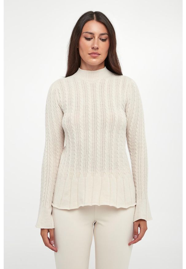 Twinset Milano - Sweter damski wełniany z baskinką TWINSET. Materiał: wełna