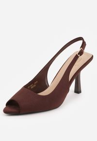 Born2be - Brązowe Sandały na Szpilce z Odkrytą Piętą i Palcami Zitena. Okazja: na co dzień. Zapięcie: sprzączka. Kolor: brązowy. Wzór: ażurowy. Obcas: na szpilce. Styl: casual, elegancki. Wysokość obcasa: średni #8