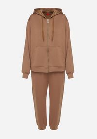 Born2be - Ciemnobeżowy Komplet Dresowy Rozpinana Bluza i Spodnie Joggery z Bawełną Anarrise. Kolor: beżowy. Materiał: dresówka, bawełna #5