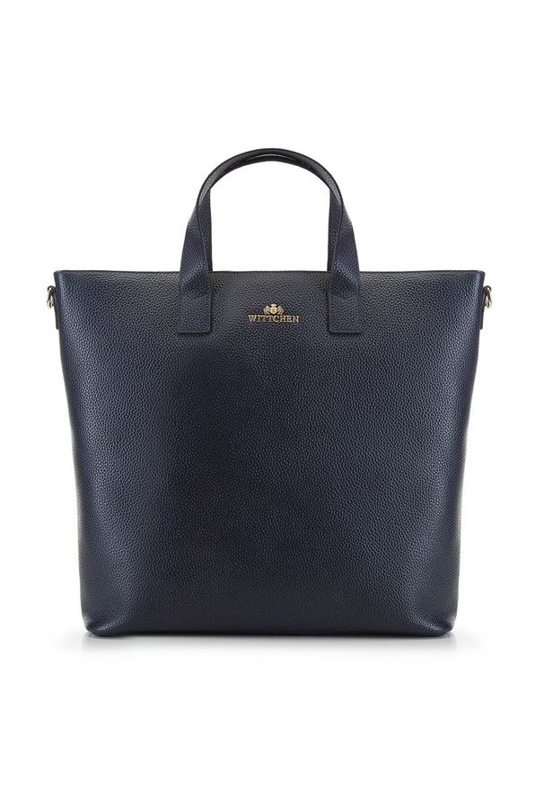 Wittchen - Torebka kuferek z groszkowanej skóry. Kolor: niebieski. Wzór: haft. Dodatki: z haftem, z breloczkiem. Materiał: skórzane. Styl: casual, klasyczny. Rodzaj torebki: do ręki