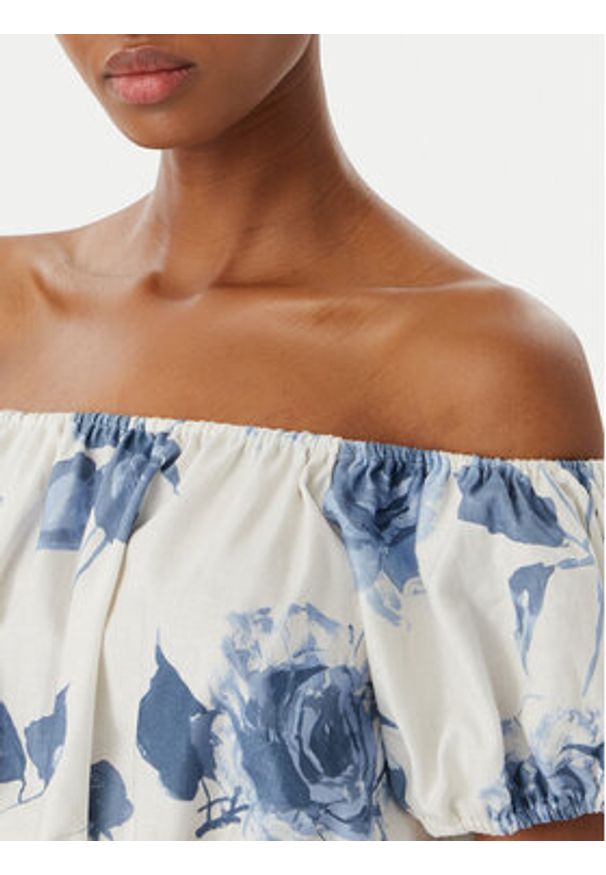 Guess Bluzka W6GHA1 W2447 Biały Regular Fit. Kolor: biały. Materiał: len