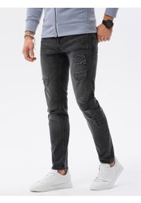Ombre Clothing - Spodnie męskie jeansowe z dziurami REGULAR FIT P1024 - czarne - XXL. Okazja: na co dzień. Kolor: czarny. Materiał: jeans. Styl: casual, klasyczny #3