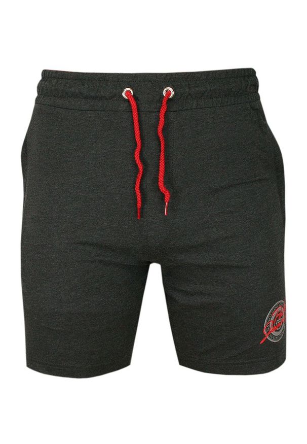 Pako Jeans - Grafitowo-Czerwone Męskie Spodenki, Szorty, Dresowe -PAKO JEANS- Bawełniane, Kieszonki z Zamkami. Kolor: szary, czerwony, wielokolorowy. Materiał: bawełna. Długość: krótkie. Sezon: lato. Styl: sportowy
