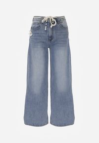 Renee - Niebieskie Szerokie Jeansy z Bawełną High Waist z Paskiem Typu Sznurek Caninna. Stan: podwyższony. Kolor: niebieski. Sezon: wiosna #2