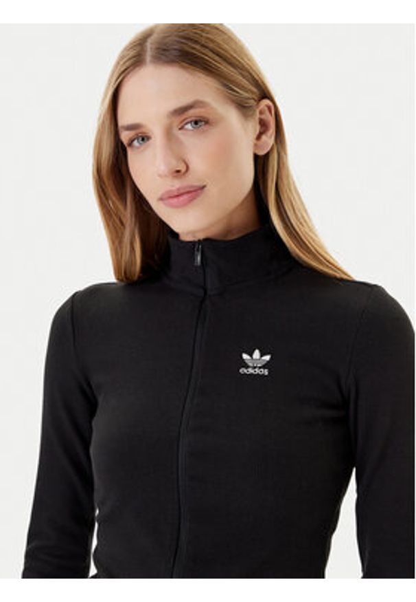 Adidas - adidas Bluza Essentials Ribbed JD5905 Czarny Slim Fit. Kolor: czarny. Materiał: bawełna, wiskoza