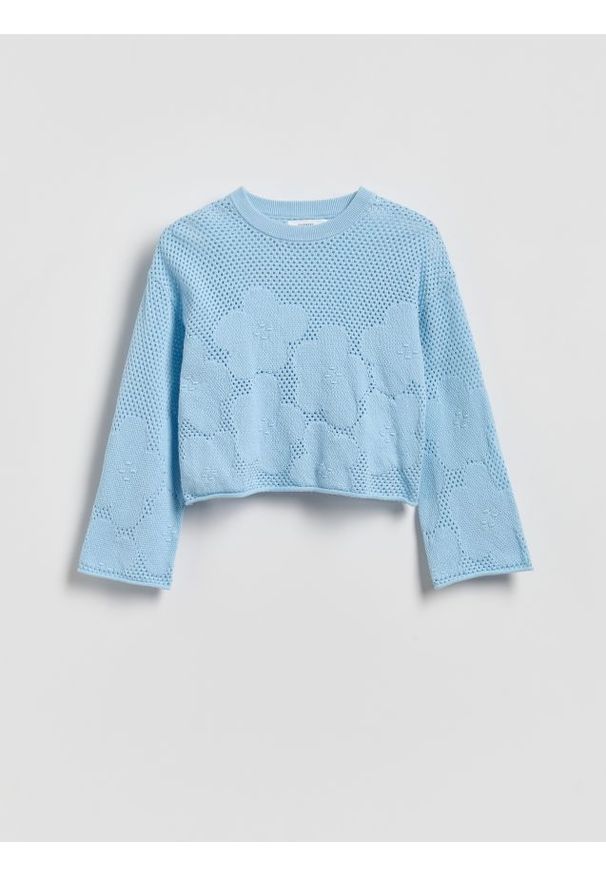 Reserved - Bawełniany sweter - jasnoniebieski. Kolor: niebieski. Materiał: bawełna. Długość: krótkie