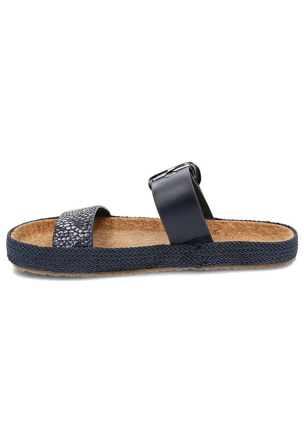 Big-Star - Granatowe Klapki Big Star Modne Buty Na Lato. Okazja: na co dzień, na randkę. Kolor: niebieski. Materiał: skóra ekologiczna, skóra. Wzór: kolorowy. Sezon: lato. Styl: casual, elegancki, wakacyjny