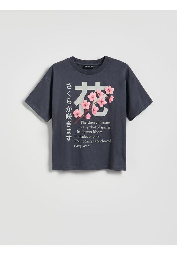 Reserved - T-shirt z nadrukiem - ciemnoszary. Kolor: szary. Materiał: bawełna. Wzór: nadruk