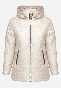 Born2be - Ciemnoszara Pikowana Kurtka z Kapturem w Klasycznym Stylu Mallissa. Okazja: na spacer. Typ kołnierza: kaptur. Kolekcja: plus size. Kolor: szary. Materiał: jeans. Wzór: aplikacja. Styl: klasyczny #3