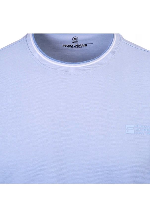 T-Shirt (Koszulka) Męska - Pako Jeans - Jednokolorowa, Błękitna. Okazja: na co dzień. Kolor: niebieski. Materiał: bawełna. Styl: casual