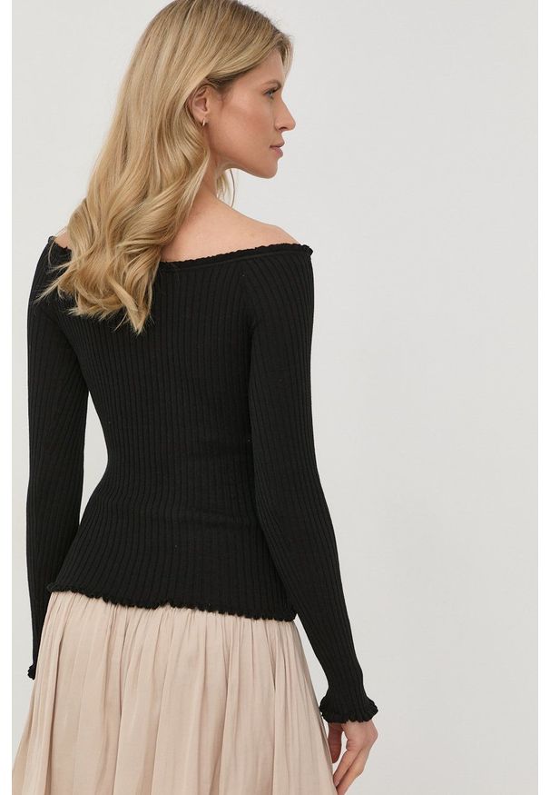 Guess sweter z domieszką jedwabiu damski kolor czarny lekki. Kolor: czarny. Materiał: jedwab. Długość rękawa: raglanowy rękaw