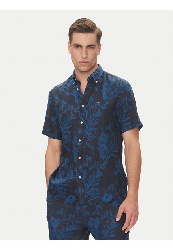 TOMMY HILFIGER - Tommy Hilfiger Koszula Tropical MW0MW38586 Granatowy Regular Fit. Kolor: niebieski. Materiał: len