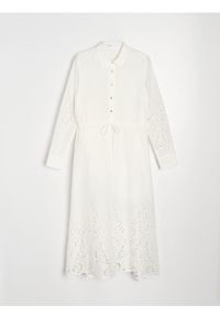 Sinsay - Sukienka midi z ażurowymi wstawkami - biały. Kolor: biały. Wzór: ażurowy. Długość: midi #1