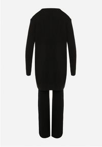 Born2be - Czarny Komplet Dzianinowy z Bawełną Spodnie Kamizelka i Długi Kardigan Meviravia. Kolor: czarny. Materiał: bawełna, dzianina #7