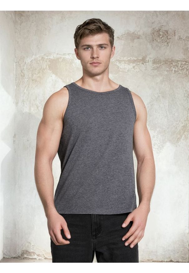 Sinsay - Melanżowy tank top z okrągłym dekoltem - szary. Kolor: szary. Wzór: melanż