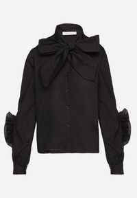 Born2be - Czarna Koszula z Ozdobnym Wiązaniem i Falbankami Zalimira. Okazja: na co dzień. Typ kołnierza: kołnierz z falbankami. Kolor: czarny. Materiał: jeans. Styl: elegancki, casual #6