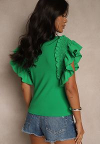 Renee - Zielona Bluzka Dislie. Kolor: zielony. Materiał: dzianina, bawełna, jeans. Wzór: kwiaty, gładki. Sezon: lato. Styl: elegancki #3