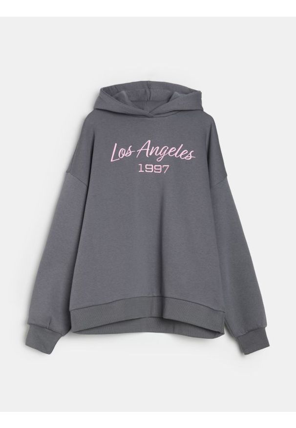 Sinsay - Bluza hoodie w stylu akademickim - szary. Kolor: szary