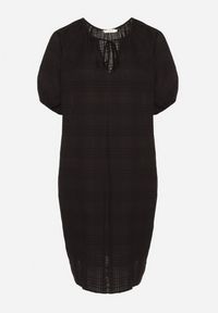 Born2be - Czarna Bawełniana Sukienka Oversize z Wiązaniem pod Szyją Tolanea. Kolor: czarny. Materiał: bawełna. Długość rękawa: krótki rękaw. Typ sukienki: oversize