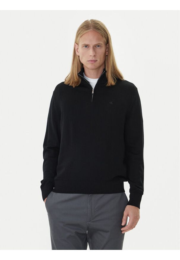 Calvin Klein Sweter LV04LD318G Czarny Regular Fit. Kolor: czarny. Materiał: wełna