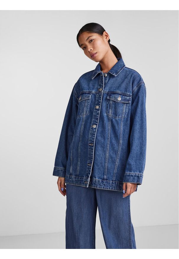 Kurtka jeansowa Pieces. Kolor: niebieski. Materiał: bawełna, jeans
