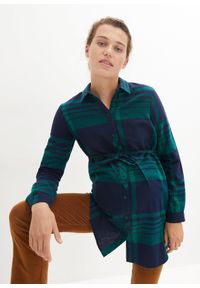 bonprix - Długa bluzka ciążowa z miękkiej bawełnianej flaneli. Kolekcja: moda ciążowa. Kolor: niebieski. Materiał: bawełna. Długość: długie #1