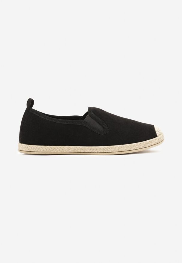Born2be - Czarne Espadryle z Elastycznymi Wstawkami Zdobione Plecionką Nitelisa. Okazja: na co dzień, na spacer. Kolor: czarny. Materiał: jeans. Wzór: aplikacja. Sezon: lato. Styl: klasyczny, elegancki, casual
