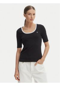 Calvin Klein Jeans T-Shirt LV047F247G Czarny Slim Fit. Kolor: czarny. Materiał: bawełna #1