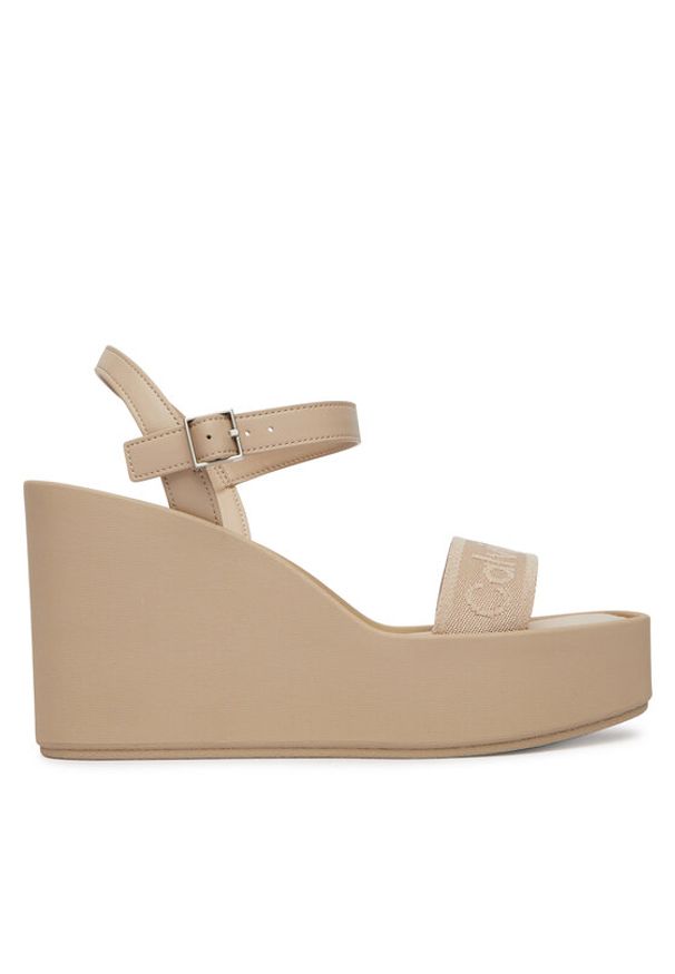 Calvin Klein Sandały Wedge 70 Sndl Webbing Lth HW0HW02882 Beżowy. Kolor: beżowy. Materiał: materiał