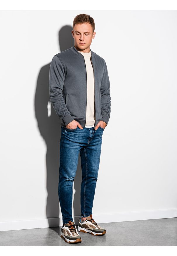 Ombre Clothing - Bluza męska rozpinana bez kaptura B1077 - grafitowa - XXL. Typ kołnierza: bez kaptura. Kolor: szary. Materiał: poliester, bawełna. Styl: sportowy