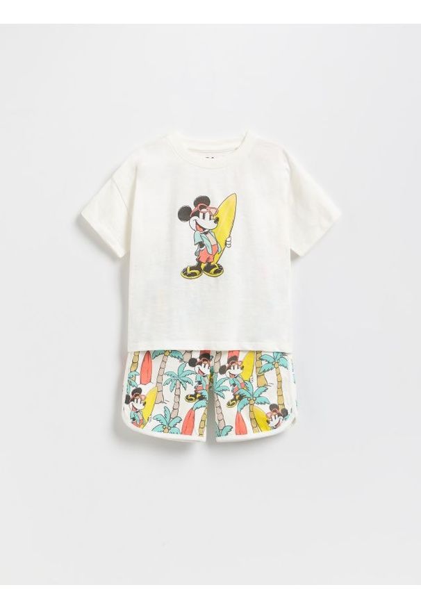 Reserved - Komplet Mickey Mouse - złamana biel. Materiał: bawełna, dzianina. Wzór: motyw z bajki