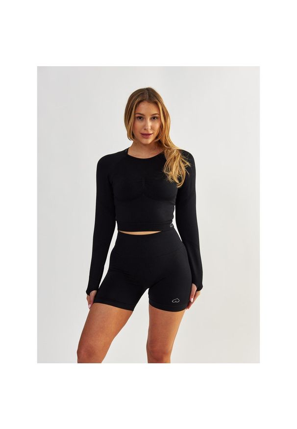 BESHAPED - Longsleeve fitness damski Beshaped Power Up! bezszwowy. Kolor: czarny. Materiał: nylon. Sport: fitness