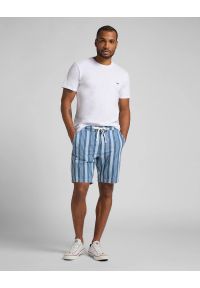 Lee - LEE DRAWSTRING SHORT MĘSKIE SZARTY W PASKI INDIGO L73UKODK. Wzór: paski