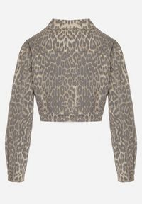 Born2be - Beżowa Bawełniana Kurtka Jeansowa w Panterkę o Krótkim Kroju Carithra. Okazja: na co dzień. Kolor: beżowy. Materiał: bawełna, jeans. Długość: krótkie. Wzór: motyw zwierzęcy. Styl: casual #6