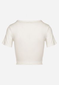 Born2be - Beżowy Bawełniany T-shirt z Prążkowanego Materiału Linalora. Okazja: na co dzień, na spotkanie biznesowe. Kolor: beżowy. Materiał: bawełna, materiał, prążkowany. Styl: biznesowy, klasyczny, elegancki, casual