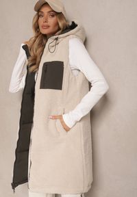 Renee - Ciemnozielona Dwustronna Kamizelka z Barankowym Futerkiem i Pikowanymi Przeszyciami z Kapturem Lertitana. Typ kołnierza: kaptur. Kolor: zielony. Materiał: futro. Styl: elegancki #3