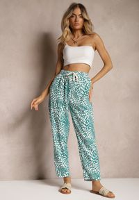 Renee - Niebieskie Spodnie z Elastyczną Gumką w Pasie i Mozaikowym Wzorem Tleana. Okazja: na co dzień. Kolor: niebieski. Styl: casual, elegancki #5